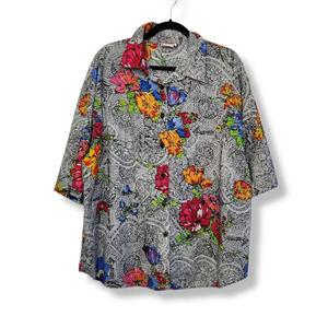 Vintage 80s Floral All Over Abstract Art Button Shirt Jodi Hills